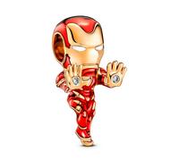 PANDORA Marvel 760268C01 Iron Man Charm Gold-Plated Silver, one size, Sterling Silver, Cubic Zirconia
