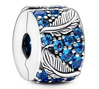 Pandora Moments Feather sterling silver clip with night blue crystal