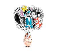 Pandora Disney Lilo and Stitch sterling silver and 14k rose gold-plated charm with clear cubic zirconia, black, red, blue, yellow, pink and purple e