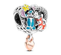 Pandora Disney Lilo and Stitch sterling silver and 14k rose gold-plated charm with clear cubic zirconia, black, red, blue, yellow, pink and purple e