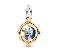 Pandora Disney Mickey and Minnie sterling silver and 14k gold-plated spinning dangle with true blue crystal and glittery blue enamel
