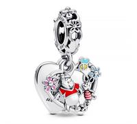 Pandora Disney Winnie the Pooh sterling silver double heart dangle with yellow, red, transparent cerise, pink and blue enamel