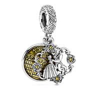 Pandora Disney Beauty and the Beast sterling silver dangle with blazing yellow crystal and yellow enamel