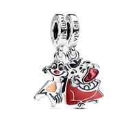 Pandora Disney The Lion King Timon and Pumbaa sterling silver splittable dangle with pink, wine red, black, beige and brown enamel