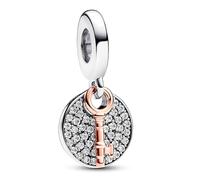 Pandora Moments Key sterling silver and 14k rose gold-plated double dangle with clear cubic zirconia