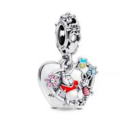 Pandora Disney Winnie the Pooh sterling silver double heart dangle with yellow, red, transparent cerise, pink and blue enamel