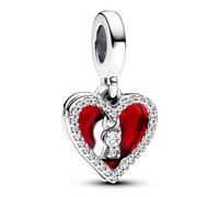 Pandora Moments Padlock heart sterling silver double dangle with clear cubic zirconia and red enamel