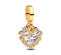 PANDORA Moments 763765C01 Sparkling Double Heart Charm 14K Gold-Plated Sterling Silver with Zirconia Compatible Me and Moments Bracelets, 4,3x11,8x11,3 mm, Sterling Silver, Cubic Zirconia