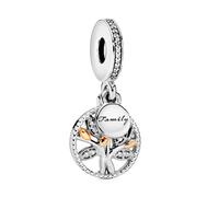 PANDORA Moments Women's Sterling Silver and 14k Gold Sparkling Family Tree Cubic Zirconia Dangle Charm for Bracelet, No Box