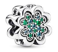 Pandora Moments Clover sterling silver splittable charm with icy green and royal green crystal