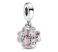 PANDORA Four-leaf Clover Friendship Double Dangle Charm - Sterling Silver Bracelet Charm Compatible Moments - Gift for Her - No Box