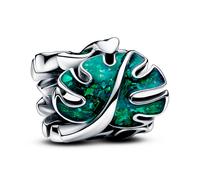 Pandora Moments Monstera leaves sterling silver charm with holographic glittery green enamel