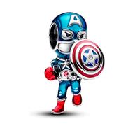 Marvel Captain America sterling silver charm with clear and red cubic zirconia, red and blue enamel