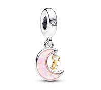 Pandora Moments Moon and key sterling silver and 14k gold-plated dangle with clear cubic zirconia and pink lab-created opal