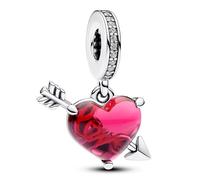 Pandora Moments Heart and arrow sterling silver dangle with clear cubic zirconia and red Murano glass