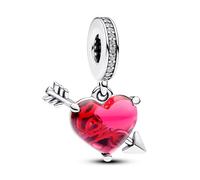 Pandora Moments Heart and arrow sterling silver dangle with clear cubic zirconia and red Murano glass