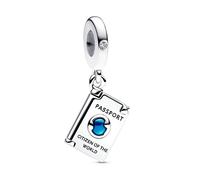 Pandora Moments Openable Passport sterling silver dangle with clear cubic zirconia and shaded blue enamel
