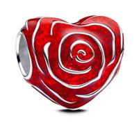 PANDORA Moments 793673C01 Rose Heart Charm Sterling Silver Compatible Moments Bracelets, Rot, Sterling Silver, No Gemstone