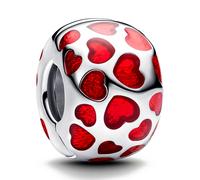 Pandora Charm 793679C01 Moments Round Clip, Sterling Silver, Red, No Gemstone