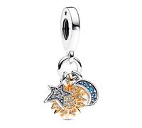 Pandora Moments Celestial sterling silver and 14k gold-plated triple dangle with night blue crystal and clear cubic zirconia