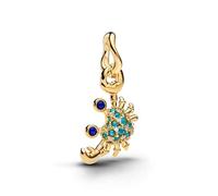 Crab 14k Gold Plated Dangle with Imitation Lapis Lazuli, ICY Green Crystal and Clear Cubic Zirconia