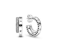 PANDORA Creole Earrings Pavé Double 299056C01, 1,6cm, Precious metal, Cubic Zirconia