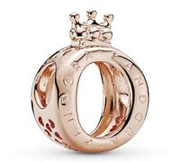 PANDORA Crown O Logo Charm 14K Rose Gold Plated Alloy 8.1x15.5x11.2mm (D/H/W), Silver, No Gemstone
