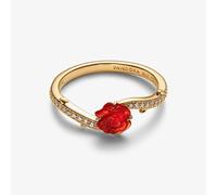PANDORA Disney 14ct Yellow Gold Plated Cubic Zirconia Beauty And The Beast Rose Ring 163984C01-50