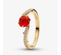 PANDORA Disney 14ct Yellow Gold Plated Cubic Zirconia Beauty And The Beast Rose Ring 163984C01-54