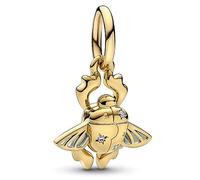 Pandora Disney Aladdin beetle 14k gold-plated dangle with clear cubic zirconia and transparent aquatic blue enamel