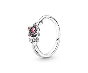 Pandora Disney Beauty and the Beast rose sterling silver ring with red and clear cubic zirconia