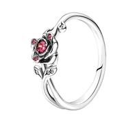 Pandora Disney Beauty and the Beast rose sterling silver ring with red and clear cubic zirconia, 56