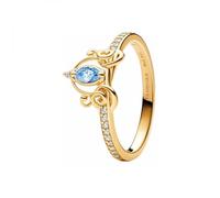 Pandora Disney Cinderella 14k Gold-Plated Ring with Clear and Fancy Light Blue Cubic Zirconia