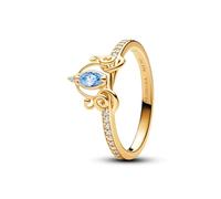 Pandora Disney Cinderella 14k gold-plated ring with clear and fancy light blue cubic zirconia, 52