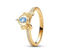 Pandora Disney Cinderella 14k gold-plated ring with clear and fancy light blue cubic zirconia, 60