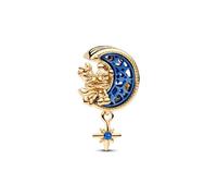 Pandora Disney Mickey and Minnie on the moon 14k gold-plated charm with true blue crystal and blue bioresin man-made mother of pearl
