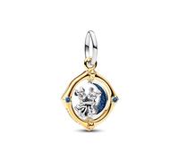 Pandora Disney Mickey and Minnie sterling silver and 14k gold-plated spinning dangle with true blue crystal and glittery blue enamel