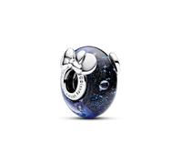 Pandora Disney Mickey and Minnie sterling silver charm with dichroic dark blue Murano glass and clear cubic zirconia