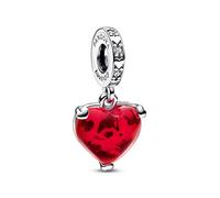 Pandora Disney Mickey and Minnie sterling silver dangle with clear cubic zirconia and red Murano glass