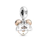 Pandora Disney Mickey Mouse sterling silver and 14k rose gold-plated double dangle with clear cubic zirconia and white enamel