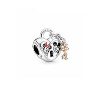 Pandora Disney Minnie and Mickey heart padlock and key sterling silver and 14k rose gold-plated charm with red, white and black enamel
