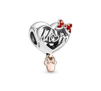 Pandora Disney Minnie Mouse mom heart sterling silver and 14k rose gold-plated charm with red enamel