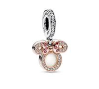 Pandora Disney Minnie sterling silver and 14k rose gold-plated double dangle with red, clear cubic zirconia and shimmering white enamel