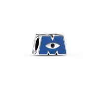 Pandora Disney Pixar Monsters Inc logo sterling silver charm with blue enamel and black crystal