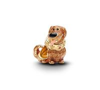 PANDORA Disney Pixar Up Dug Pendant in 14 Carat Gold Plating with Enamel and Crystal, Dog Charm with Engraving I Love You and Squirrel, Compatible Moments, 764472C01