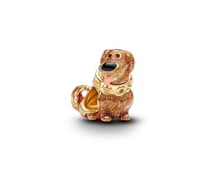 PANDORA Disney Pixar Up Dug Pendant in 14 Carat Gold Plating with Enamel and Crystal, Dog Charm with Engraving I Love You and Squirrel, Compatible Moments, 764472C01
