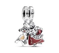 Pandora Disney The Lion King Timon and Pumbaa sterling silver splittable dangle with pink, wine red, black, beige and brown enamel