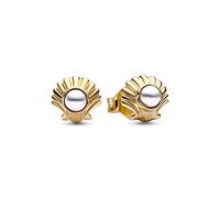 Pandora Disney The Little Mermaid seashell 14k gold-plated stud earrings with white lacquered artificial pearl
