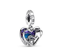 Pandora Disney Wall-E and Eve heart sterling silver double dangle with clear cubic zirconia, shaded purple to pink and blue glow in the dark enamel
