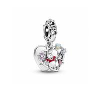 Pandora Disney Winnie the Pooh sterling silver double heart dangle with yellow, red, transparent cerise, pink and blue enamel